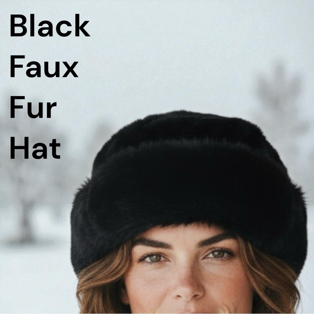 SJ Black Faux Fur Winter Hat Plush Lined Beanie One Siz Elegant Black Faux Fur